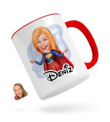 Kişiye Özel Süper Girl Karikatürlü Kırmızı Kupa Bardak