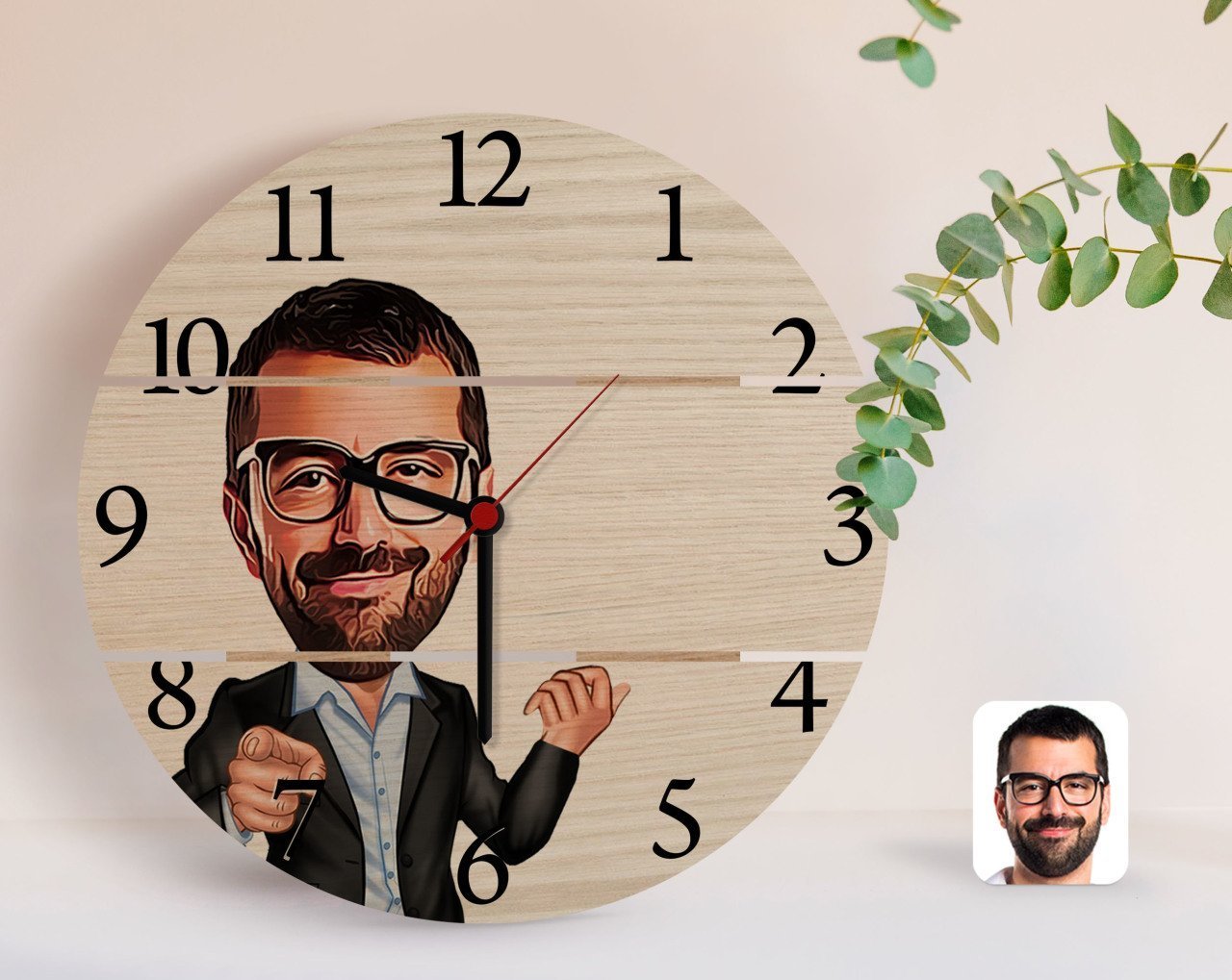 Kişiye Özel Amca Karikatürlü Otantik Ahşap Palet Saat