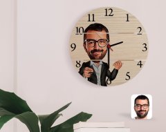 Kişiye Özel Amca Karikatürlü Otantik Ahşap Palet Saat