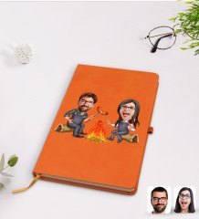 Kişiye Özel Sevgililer Karikatürlü Turuncu Termo Deri Defter Model 95