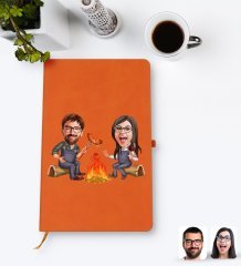 Kişiye Özel Sevgililer Karikatürlü Turuncu Termo Deri Defter Model 95