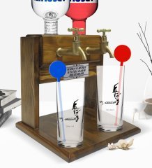 Kişiye Özel Renkli Baskılı Atatürk Temalı İkili Vodka Bardağı ve Çift Musluklu Doğal Ahşap Vodka Standı-21