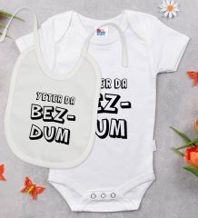 BK Kids Bezdum Tasarımlı Beyaz Bebek Body Zıbın ve Mama Önlüğü Hediye Seti-3