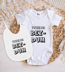 BK Kids Bezdum Tasarımlı Beyaz Bebek Body Zıbın ve Mama Önlüğü Hediye Seti-3