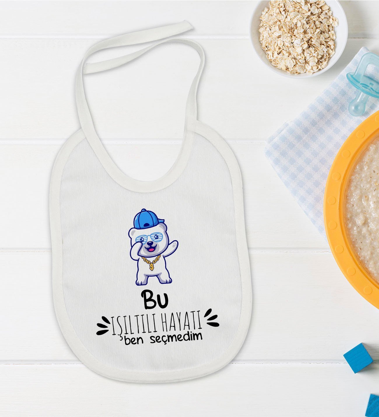 BK Kids Işıltılı Hayatı Ben Seçmedim Tasarımlı Bebek Mama Önlüğü - Model 1