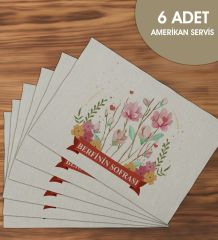 BK Gift Kişiye Özel Çiçek Tasarımlı 6’li Keten Amerikan Servis Seti-15, Ev Hediyesi,Baskılı Servis Bezi, Mutfak Dekoru