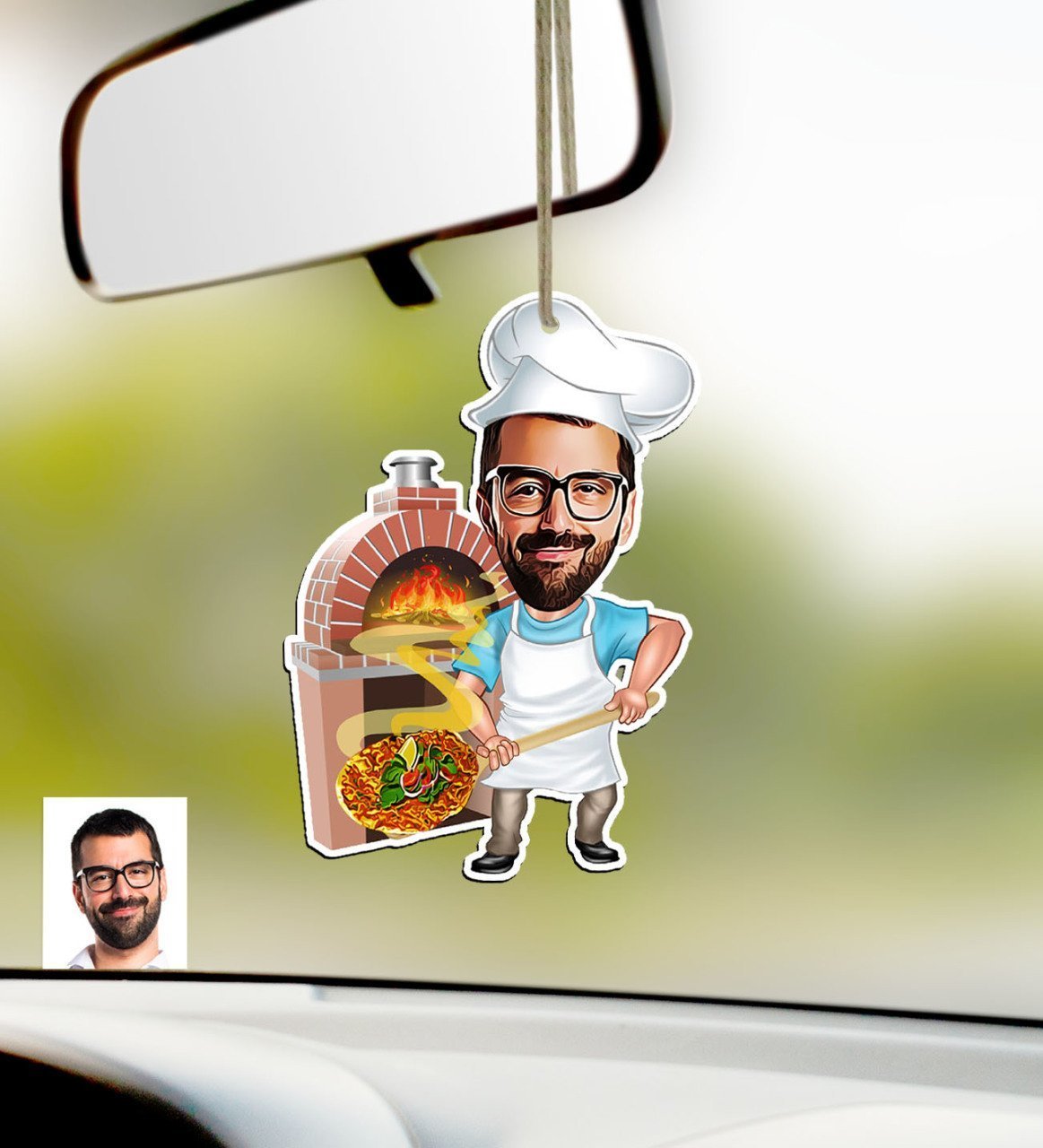 Kişiye Özel Bay Kebapçı Karikatürlü Ahşap Araba Dikiz Ayna Süsü
