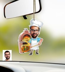Kişiye Özel Bay Kebapçı Karikatürlü Ahşap Araba Dikiz Ayna Süsü