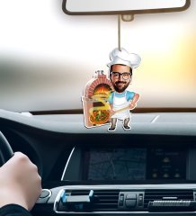 Kişiye Özel Bay Kebapçı Karikatürlü Ahşap Araba Dikiz Ayna Süsü