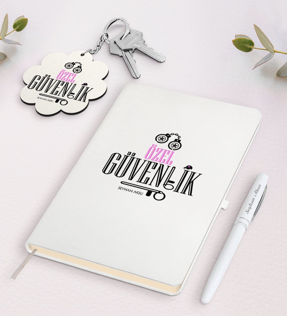 Kişiye Özel Özel Güvenlik Beyaz Defter Kalem ve Anahtarlık Hediye Seti-2