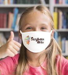 Çocuklara Özel İsimli 10 Adet Yıkanabilir Beyaz Okul Maskesi-6