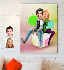 Kişiye Özel Sevgililer Karikatürlü Kanvas Tablo 70x100cm -35
