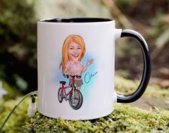 Bk Gift Kişiye Özel Bisiklet Sürücüsü Karikatürlü Siyah Kupa Bardak-5, Sevgiliye Hediye, Arkadaşa Hediye