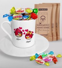 Kişiye Özel Sevgililer Günü Türk Kahvesi Fincanı Mehmet Efendi Kahve ve Haribo Şeker Hediye Seti-89