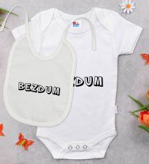 BK Kids Bezdum Tasarımlı Beyaz Bebek Body Zıbın ve Mama Önlüğü Hediye Seti-2