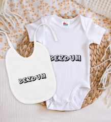 BK Kids Bezdum Tasarımlı Beyaz Bebek Body Zıbın ve Mama Önlüğü Hediye Seti-2