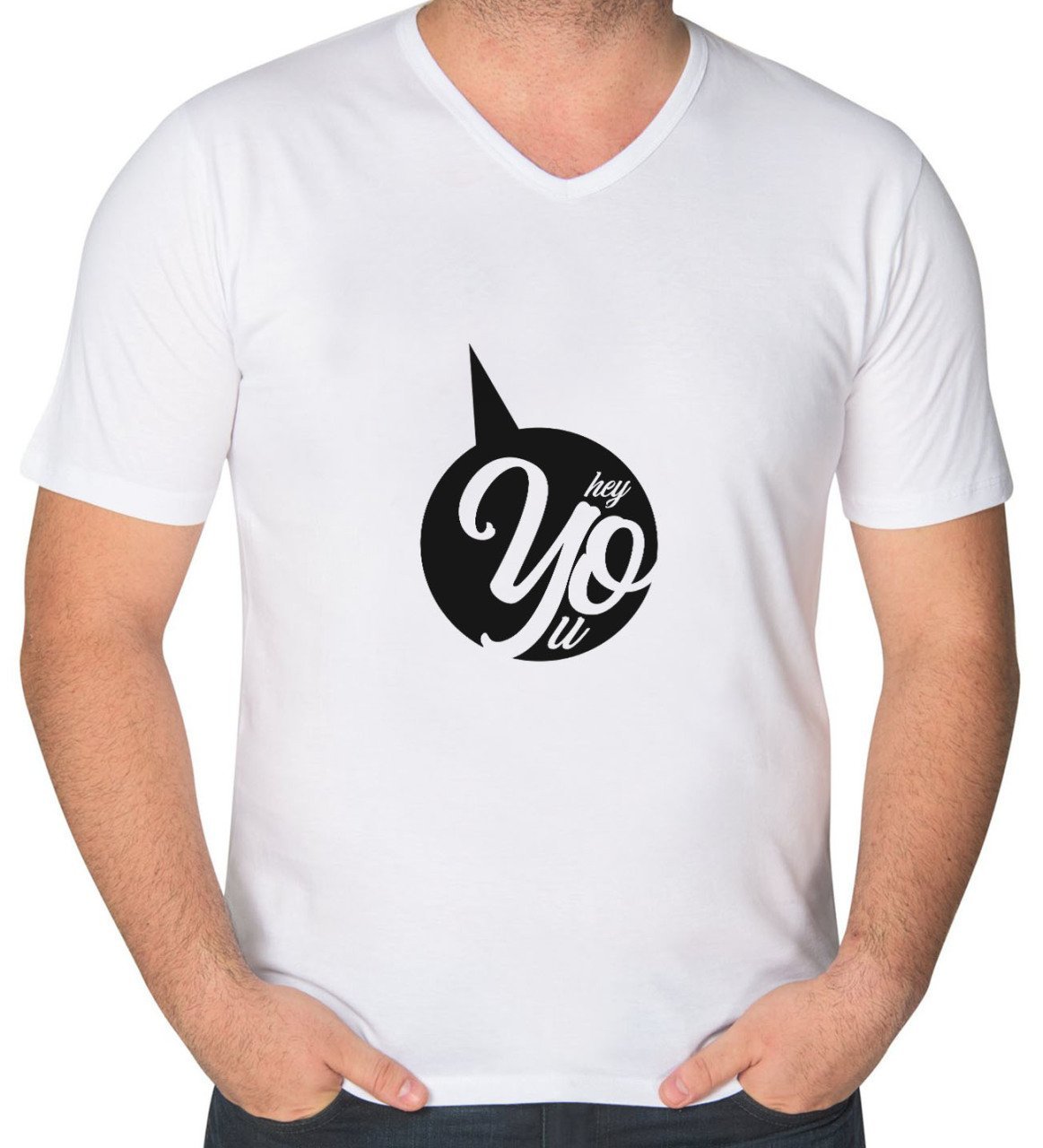 BK Gift Hey You Tasarımlı V Yaka Tişört-1