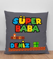 BK Gift Kişiye Özel İsimli Babalar Günü Tasarımlı Gri Kırlent Yastık-13, Babaya Hediye, Ev Dekorasyonu, Babalar Günü Hediyesi