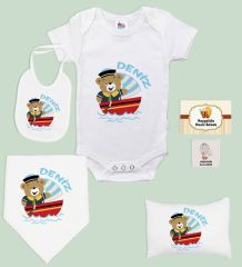 BK Kids Kişiye Özel İsimli 6 Parça Bebek Body Zıbın Battaniye ve Yastık Hediye Seti, Yeni Doğan Bebek Giyim Hediyesi