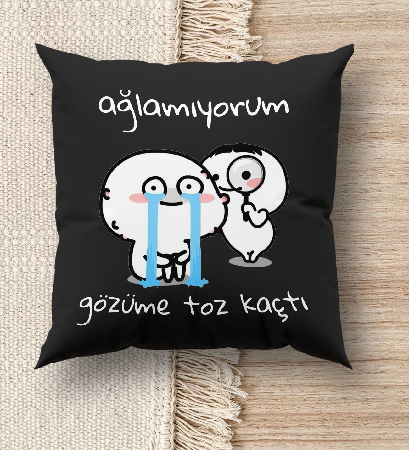 BK Gift Esprili Premium Kumaş Siyah Kırlent Yastık, Ev Hediyesi, Ev Dekorasyonu, Dekoratif Hediye-13