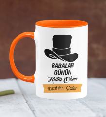 Kişiye Özel Babalar Günü Temalı Turuncu Kupa Bardak 24-368T