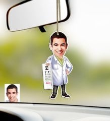 Kişiye Özel Bay Göz Doktoru Karikatürlü Ahşap Araba Dikiz Ayna Süsü