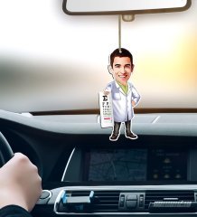 Kişiye Özel Bay Göz Doktoru Karikatürlü Ahşap Araba Dikiz Ayna Süsü