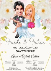 Kişiye Özel Karikatürlü Bitmeyen Düğün Davetiyesi Model 22