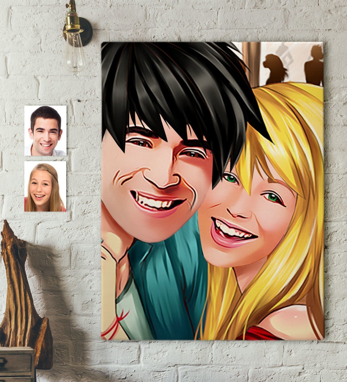 Kişiye Özel Sevgililer Karikatürlü Kanvas Tablo 70x100cm -34