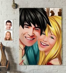 Kişiye Özel Sevgililer Karikatürlü Kanvas Tablo 70x100cm -34