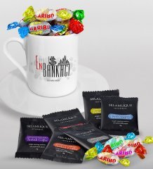 Kişiye Özel En İyi Bankacı Türk Kahvesi Fincanı Selamlique Karışık Türk Kahvesi ve Haribo Şeker Hediye Seti