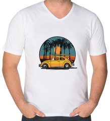 BK Gift Gün Batımı Tasarımlı V Yaka Tişört-1