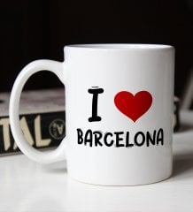 BK Gift I Love Barcelona Tasarımlı Beyaz Kupa Bardak