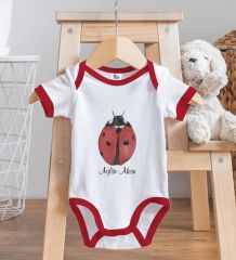 BK Kids Kişiye Özel Uğur Böceği Tasarımlı Kırmızı Bebek Body Zıbın-3