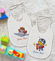 BK Kids Kişiye Özel Sevimli Pilot Tasarımlı 2’li Beyaz Mama Önlüğü-1