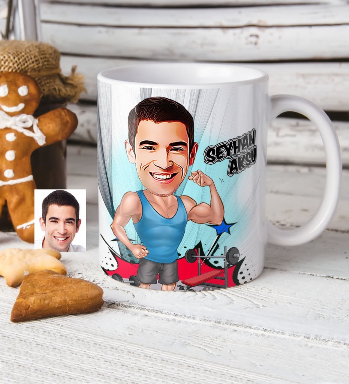 Kişiye Özel Bay Sporcu Karikatürlü Beyaz Kupa Bardak