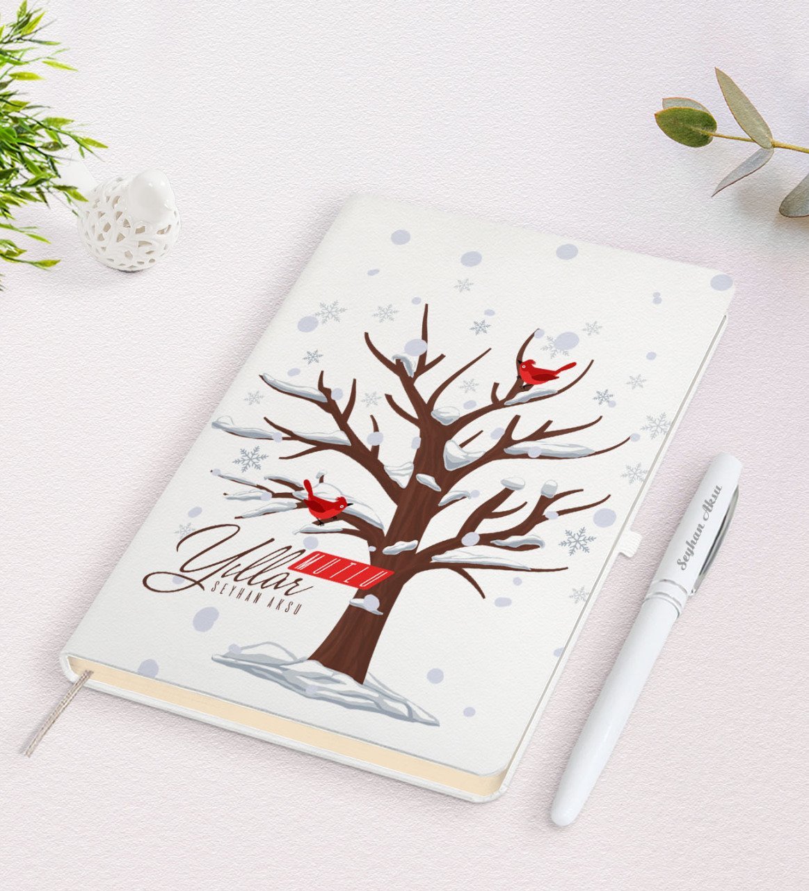 Kişiye Özel İsimli Yılbaşı Mutlu Yıllar Beyaz Defter ve Kalem Hediye Seti-25