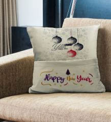 BK Gift Kişiye Özel Yılbaşı Tasarımlı Organizer Kumanda ve Atıştırmalık Cepli Krem Kırlent Yastık, Yılbaşı Hediyesi- 6, Yeni Yıl Hediyeleri
