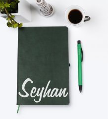 Kişiye Özel El Yazılı Yeşil Termo Deri Defter Kalem Seti Model 2