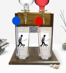 Kişiye Özel Renkli Baskılı Atatürk Temalı İkili Vodka Bardağı ve Çift Musluklu Doğal Ahşap Vodka Standı-16