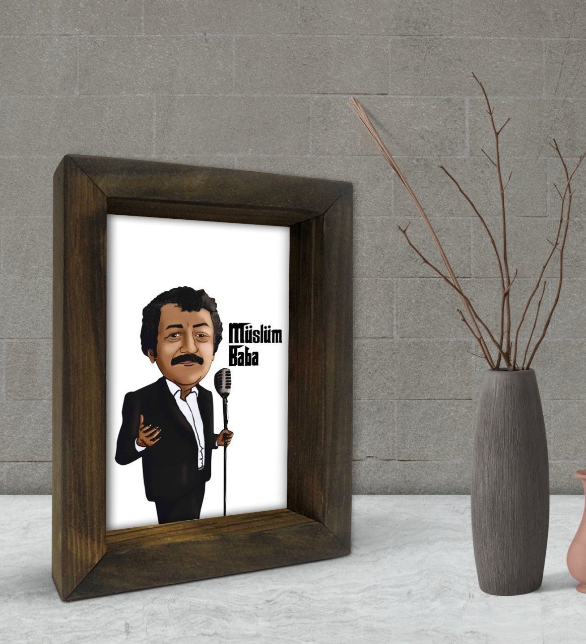 BK Gift Müslüm Baba Tasarımlı Dekoratif Doğal Masif Ahşap Çerçeve 15x20cm-6