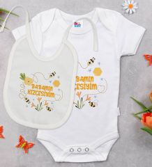 BK Kids Babamın Kızçesiyim Tasarımlı Beyaz Bebek Body Zıbın ve Mama Önlüğü Hediye Seti-1
