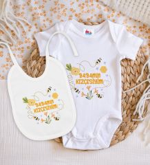 BK Kids Babamın Kızçesiyim Tasarımlı Beyaz Bebek Body Zıbın ve Mama Önlüğü Hediye Seti-1