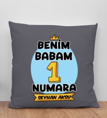 BK Gift Kişiye Özel İsimli Babalar Günü Tasarımlı Gri Kırlent Yastık-11, Babaya Hediye, Ev Dekorasyonu, Babalar Günü Hediyesi