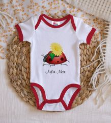 BK Kids Kişiye Özel Uğur Böceği Tasarımlı Kırmızı Bebek Body Zıbın-2