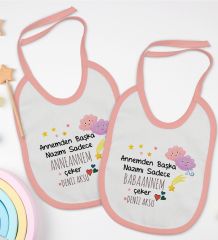 BK Kids Kişiye Özel Anneanne ve Babaanne Tasarımlı 2’li Pembe Mama Önlüğü-1