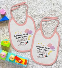 BK Kids Kişiye Özel Anneanne ve Babaanne Tasarımlı 2’li Pembe Mama Önlüğü-1