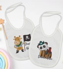 BK Kids Kişiye Özel Sevimli Korsan Tasarımlı 2’li Beyaz Mama Önlüğü-1