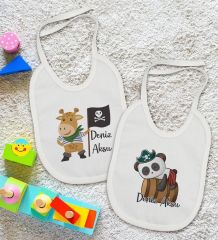 BK Kids Kişiye Özel Sevimli Korsan Tasarımlı 2’li Beyaz Mama Önlüğü-1