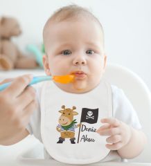 BK Kids Kişiye Özel Sevimli Korsan Tasarımlı 2’li Beyaz Mama Önlüğü-1
